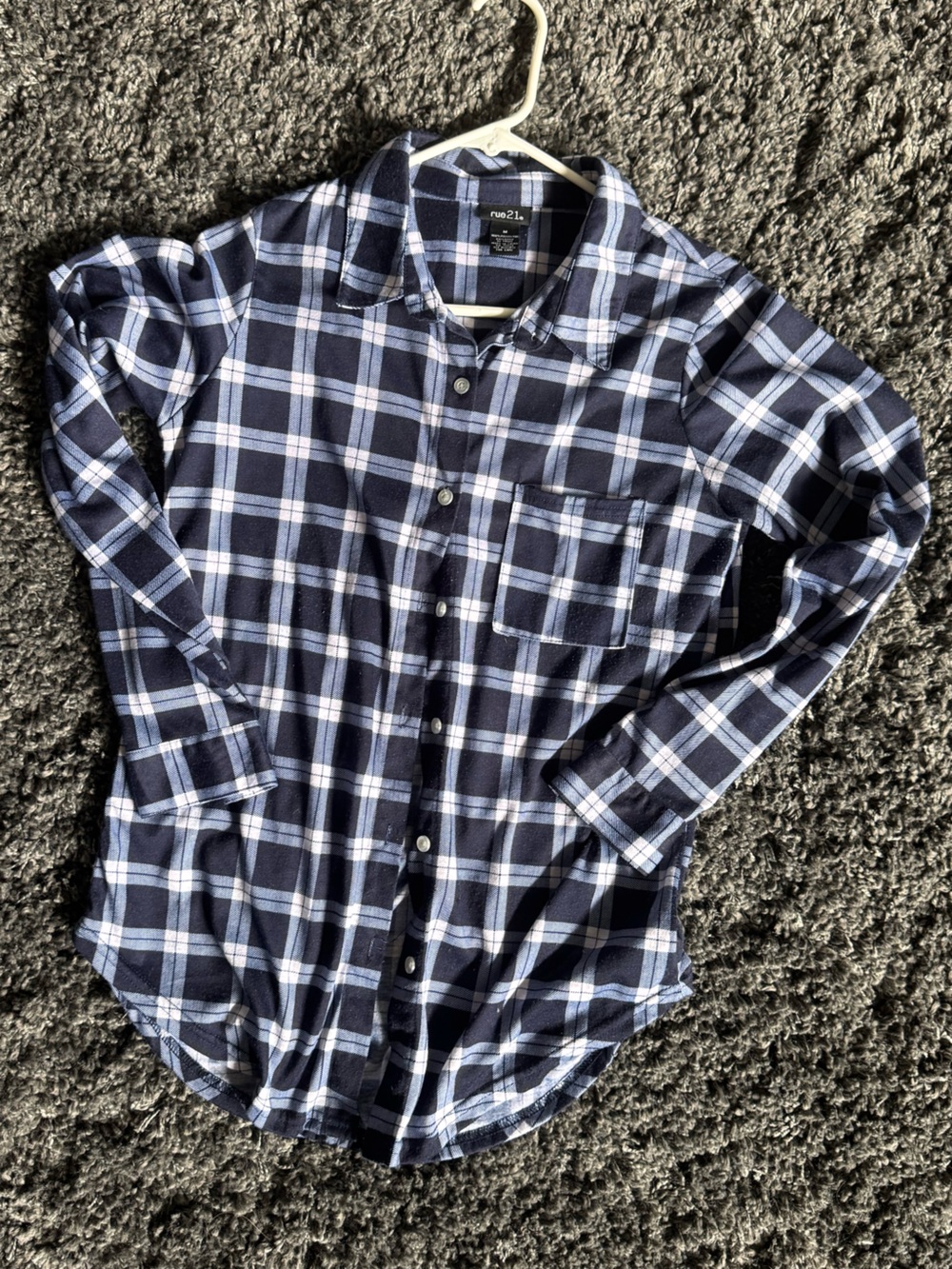 Rue 21 Blue & White Plaid Shirt -Size Medium